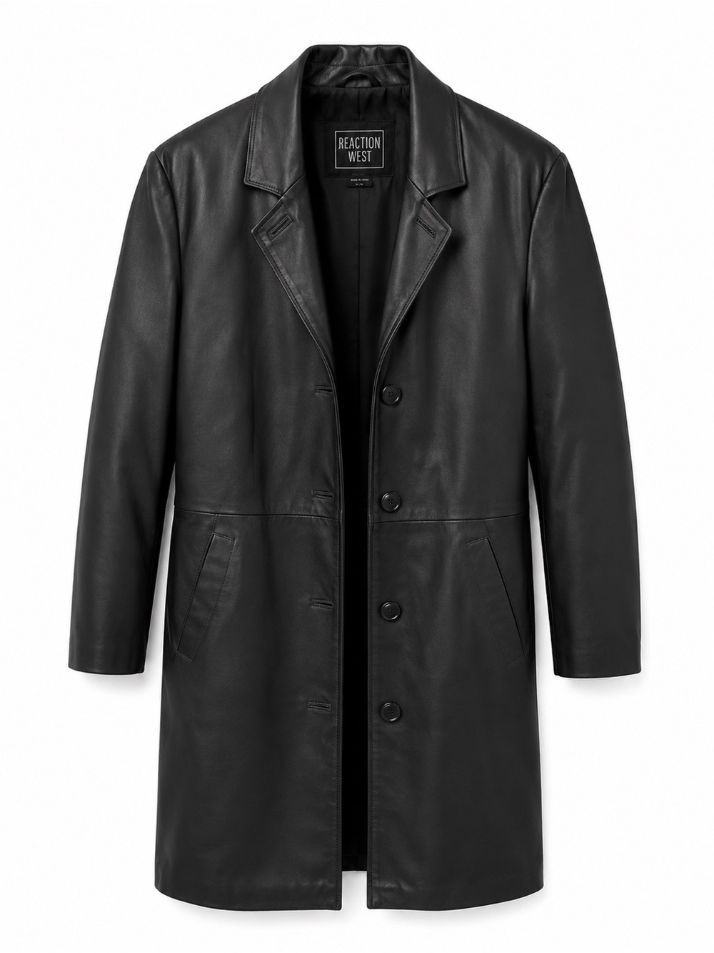 Junction West Genuine Black Leather Long Trench Coat M